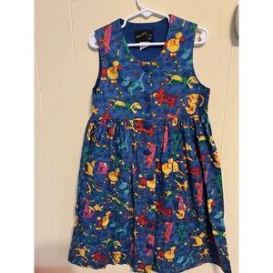Vintage Fairy Tales DOG Print Button Front Sleeveless Jumper Dress Sz 5